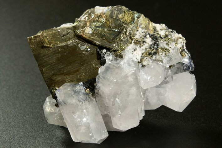 Columnar Calcite w/ Sparkling Chalcopyrite & Pyrite - Fluorescent! #330110